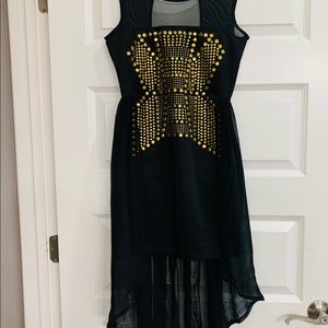 San Joy Black Mini Dress With Tulle Train Size L NWT